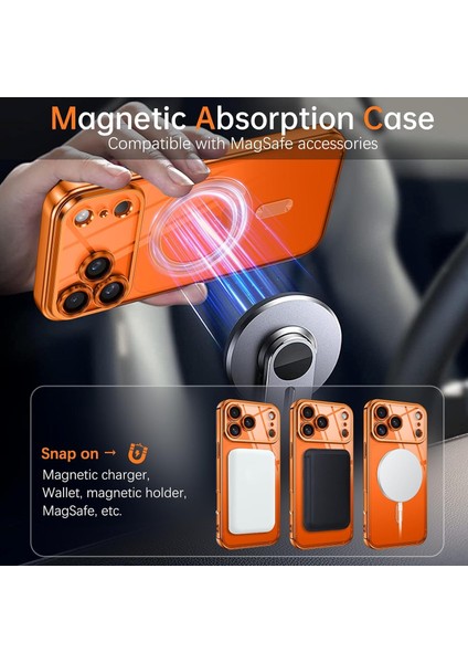 Apple iPhone 17 Pro Max Kılıf Kamera Lens Korumalı Renkli Magsafe Şeffaf Silikon Turuncu indirimleri