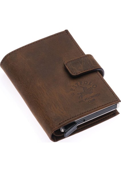 Hakiki Eskitme Deri Mekanizmalı, Kağıt Para Bölmeli ve Patlı Unisex Cüzdan Kartlık-G6 Kahve fiyatları