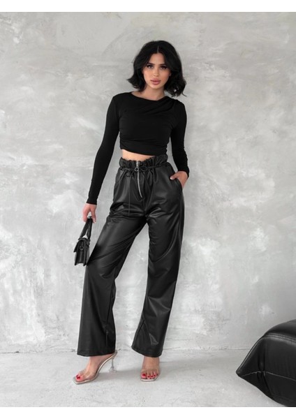 Kendinden Ince Kemerli Deri Pantolon Siyah T1178 indirimleri