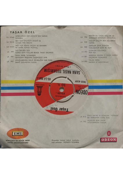 Yaşar Özel – Sevgiden Neşeden Düşmüşüz Ayrı / Sana Nasıl Susamışım 45'lik fiyatları