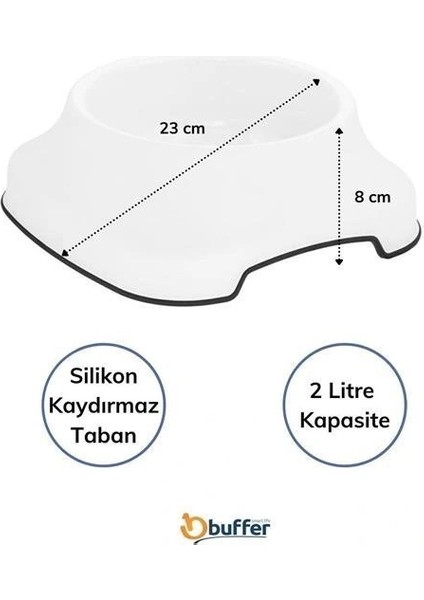 Buffer® Silikon Kaydırmaz Taban Plastik Kedi ve Köpek Mama ve Su Kabı 2 L modelleri