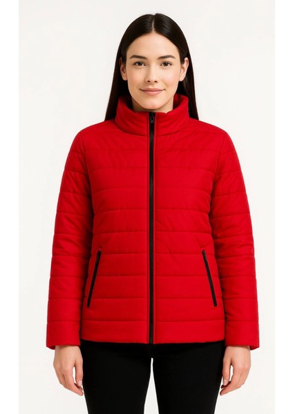 Bomber Mont Ceket - Su Itici Kumaş, Kapitone Astarlı, Fermuarlı, Kışlık - Kırmızı modelleri