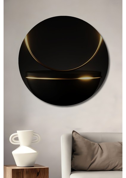 Altın Çember Minimalist Dekoratif Ahşap Mdf Ev/işyeri Duvar Tablo Yuvarlak Ev/işyeri Duvar Tablo