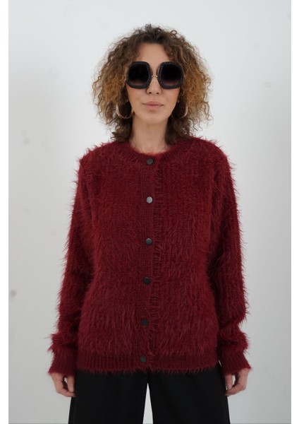 Bordo Sakallı Düğmeli Hırka modelleri