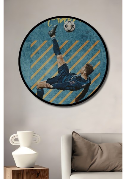 Çerçeve Görünümlü Ronaldo Futbol Sanatı Dekoratif Ahşap Mdf Ev Duvar Tablo Yuvarlak Ev Duvar Tablo