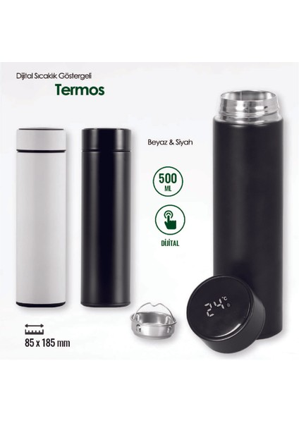 Beyaz Dereceli Çelik Dijital LED Sıcaklık Göstergeli Akıllı Termos Matara Isim Baskılı 500ML indirimleri