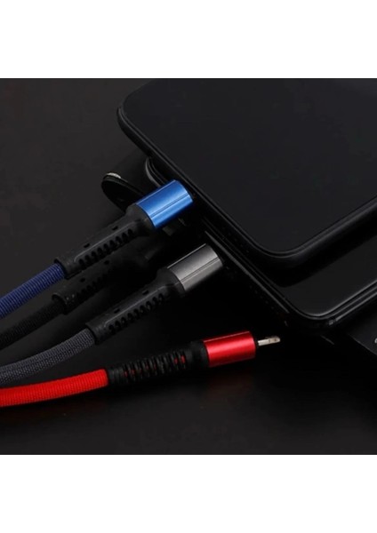 Işıklı Anahtarlık Model 3 In 1 USB Çıkışlı Mikro,type-C ve Iphone Uyumlu Şarj Kablosu fırsatları