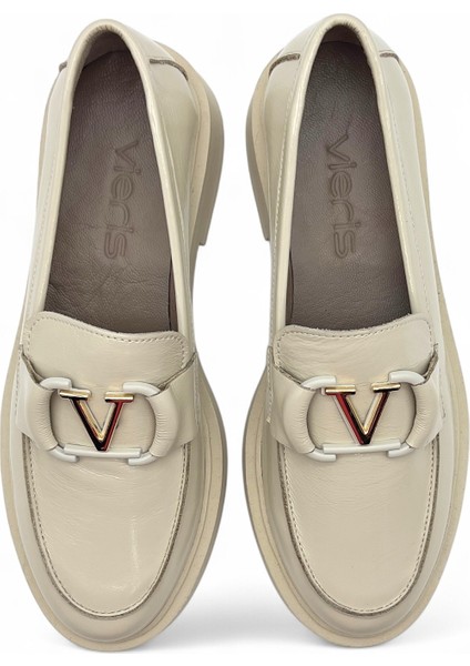 Vellagio Ekru Rugan Hakiki Deri Kadın Loafer