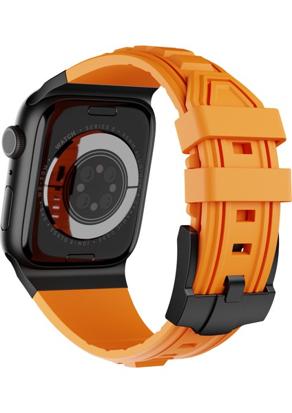 Apple Watch 10 46MM/ULTRA 2/ultra 49MM/9 8 7 45MM/SE (2023) Se (2022) Se 6 5 4 44MM/3 2 1 42MM Silikon Saat Kayışı - Siyah + Turuncu (Yurt Dışından)