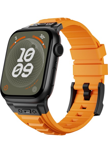 Apple Watch 10 46MM/ULTRA 2/ultra 49MM/9 8 7 45MM/SE (2023) Se (2022) Se 6 5 4 44MM/3 2 1 42MM Silikon Saat Kayışı - Siyah + Turuncu (Yurt Dışından) modelleri