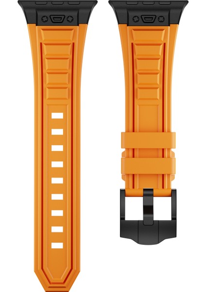 Apple Watch 10 46MM/ULTRA 2/ultra 49MM/9 8 7 45MM/SE (2023) Se (2022) Se 6 5 4 44MM/3 2 1 42MM Silikon Saat Kayışı - Siyah + Turuncu (Yurt Dışından) indirimleri