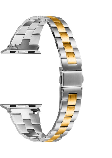 Apple Watch Series 10 42MM/9 8 7 41MM/SE (2023) Se (2022) Se 6 5 4 40MM/3 2 1 38MM Saat Kayışı Paslanmaz Çelik-Gümüş+Altın (Yurt Dışından)