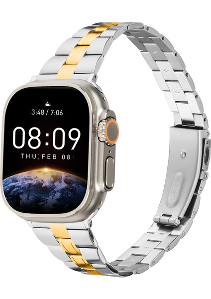 Apple Watch Series 10 42MM/9 8 7 41MM/SE (2023) Se (2022) Se 6 5 4 40MM/3 2 1 38MM Saat Kayışı Paslanmaz Çelik-Gümüş+Altın (Yurt Dışından) modelleri