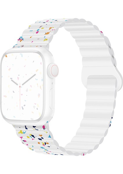 Apple Watch Series 10 42MM/9 8 7 41MM/SE (2023) Se (2022) Se 6 5 4 40MM/3 2 1 38MM Için Manyetik Silikon Kayış - Beyaz (Yurt Dışından)