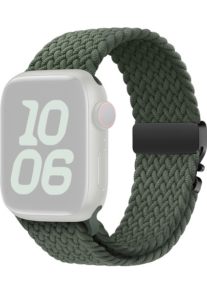 Apple Watch Series 10, 9, 8, 7, Se, 6, 5, 4, 3, 2, 1, 42 Mm, 41 Mm, 40 Mm, 38 mm Paraşüt Tokalı Örgülü Saat Kayışı - Koyu Zeytin Yeşili Naylon Kayış (Yurt Dışından)