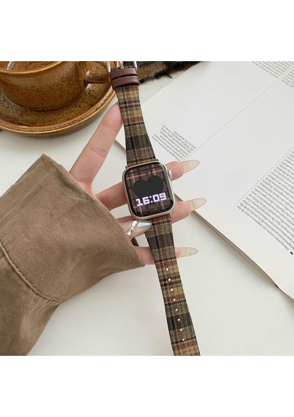 Apple Watch Series 10 42MM/9 8 7 41MM/SE (2023) Se (2022) Se 6 5 4 40MM/3 2 1 38MM-STIL 1 Için Ekose Yün Kayış (Yurt Dışından) indirimleri