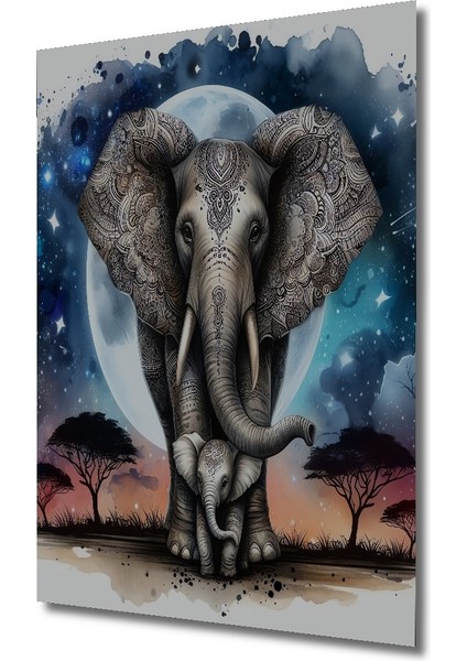 Fil ve Ay Manzaralı Dekoratif Ahşap Mdf Ev/işyeri Duvar Tablo Dikdörtgen Ev/işyeri Duvar Tablo fiyatları