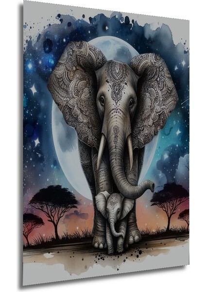 Fil ve Ay Manzaralı Dekoratif Ahşap Mdf Ev/işyeri Duvar Tablo Dikdörtgen Ev/işyeri Duvar Tablo modelleri