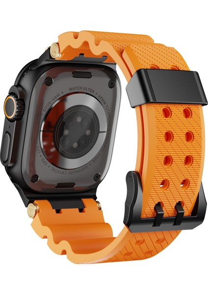Apple Watch Series 10 46MM/ULTRA 2 Ultra 49MM/9 8 7 45MM/SE (2023) Se (2022) Se 6 5 4 44MM/3 2 1 42MM Siyah Tokalı Silikon Kayış - Turuncu (Yurt Dışından)