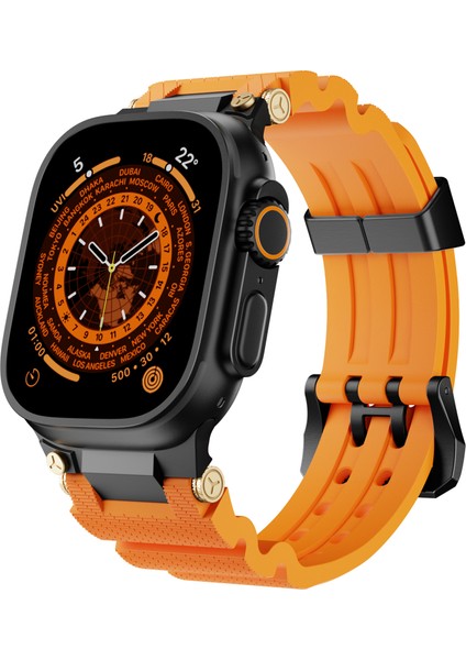 Apple Watch Series 10 46MM/ULTRA 2 Ultra 49MM/9 8 7 45MM/SE (2023) Se (2022) Se 6 5 4 44MM/3 2 1 42MM Siyah Tokalı Silikon Kayış - Turuncu (Yurt Dışından) fiyatları