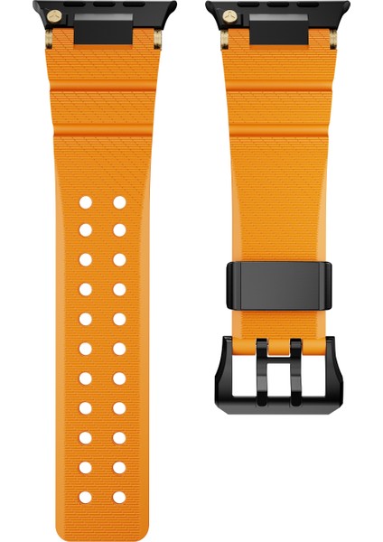 Apple Watch Series 10 46MM/ULTRA 2 Ultra 49MM/9 8 7 45MM/SE (2023) Se (2022) Se 6 5 4 44MM/3 2 1 42MM Siyah Tokalı Silikon Kayış - Turuncu (Yurt Dışından) fırsatları