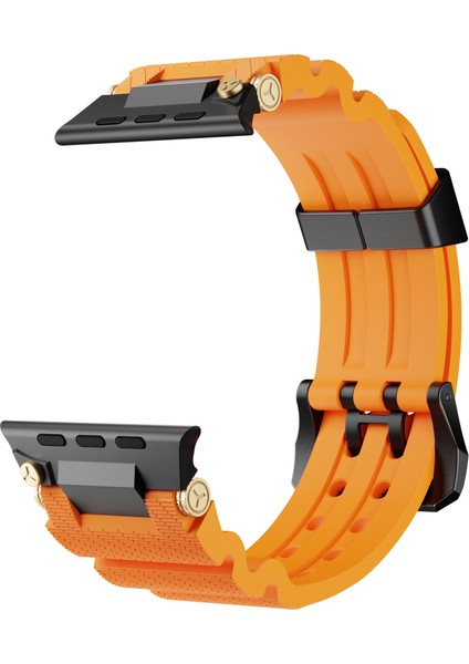 Apple Watch Series 10 46MM/ULTRA 2 Ultra 49MM/9 8 7 45MM/SE (2023) Se (2022) Se 6 5 4 44MM/3 2 1 42MM Siyah Tokalı Silikon Kayış - Turuncu (Yurt Dışından) indirimleri