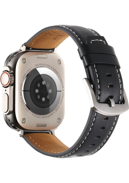Apple Watch Series 10 46MM/ULTRA 2 Ultra 49MM/9 8 7 45MM/SE (2023) Se (2022) Se 6 5 4 44MM/3 2 1 42MM Düz Dokulu Saat Kayışı - Siyah (Yurt Dışından)