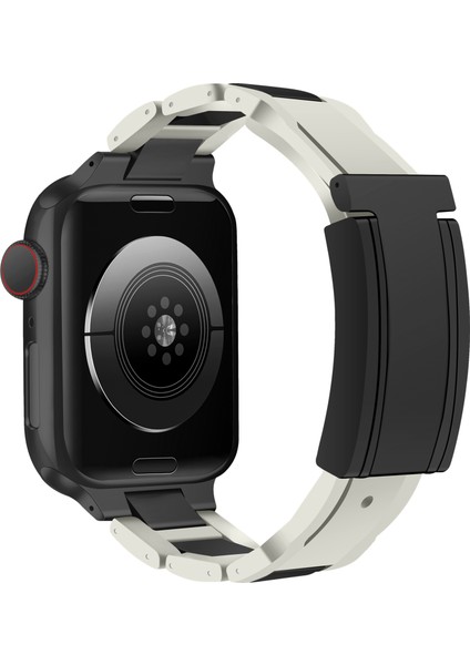 Apple Watch Series 10 42MM/9 8 7 41MM/SE (2023) Se (2022) Se 6 5 4 40MM/3 2 1 38MM Paslanmaz Çelik + Ka Kayış - Bej + Siyah Toka (Yurt Dışından)