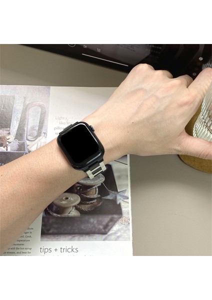 Apple Watch Series 10 42MM/9 8 7 41MM/SE (2023) Se (2022) Se 6 5 4 40MM/3 2 1 38MM Paslanmaz Çelik + Ka Kayış - Bej + Siyah Toka (Yurt Dışından) fırsatları