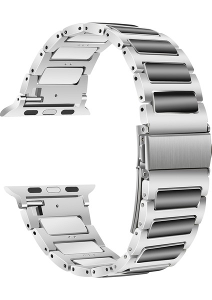 Apple Watch Series 10 42MM/9 8 7 41MM/SE (2023) Se (2022) Se 6 5 4 40MM/3 2 1 38MM Spor Saat Kayışı Çinko Alaşımlı Bilek Bandı-Gümüş+Siyah (Yurt Dışından)