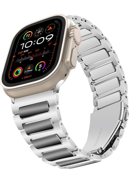Apple Watch Series 10 42MM/9 8 7 41MM/SE (2023) Se (2022) Se 6 5 4 40MM/3 2 1 38MM Spor Saat Kayışı Çinko Alaşımlı Bilek Bandı-Gümüş+Siyah (Yurt Dışından) modelleri