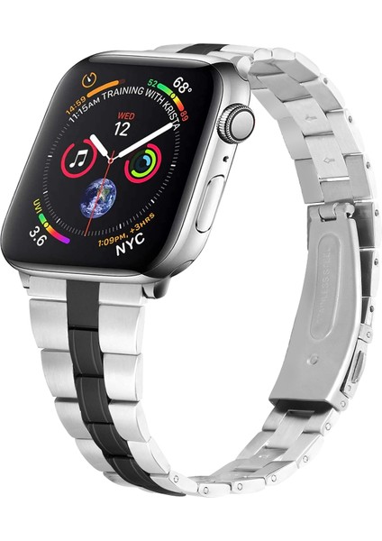 Apple Watch Series 10 42MM/9 8 7 41MM/6 5 4 Se Se (2022) Se (2023) 40MM/3 2 1 38MM - Siyah Için Üç Boncuklu Tokalı Paslanmaz Çelik Zincirli Saat Kayışı Değişimi (Yurt Dışından) fiyatları