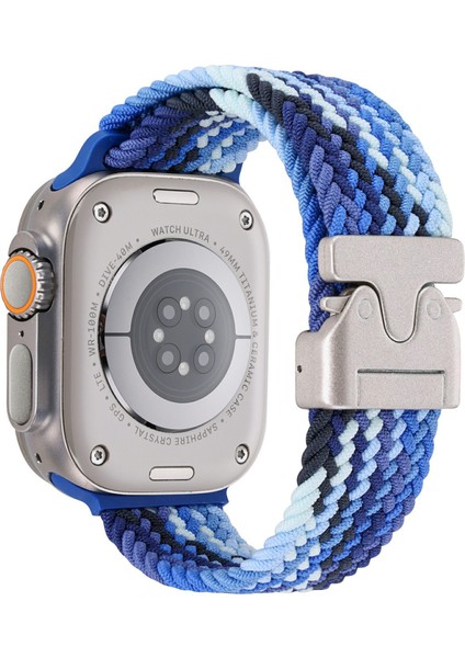 Apple Watch Series 10 Ultra 9, 8, 7, Se, 6, 5, 4, 3, 2, 1, 46 Mm, 49 Mm, 45 Mm, 44 Mm, 42 mm Paraşüt Tokalı Naylon Saat Kayışı - Renkli Mavi (Yurt Dışından)