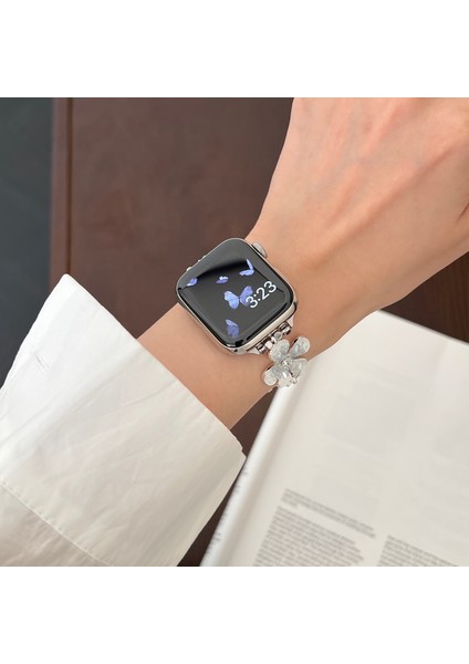 Apple Watch 10 46MM/ULTRA 2/ultra 49MM/9 8 7 45MM/SE (2023) Se (2022) Se 6 5 4 44MM/3 2 1 42MM Çiçek Zincir Kayış-Gümüş (Yurt Dışından) fırsatları
