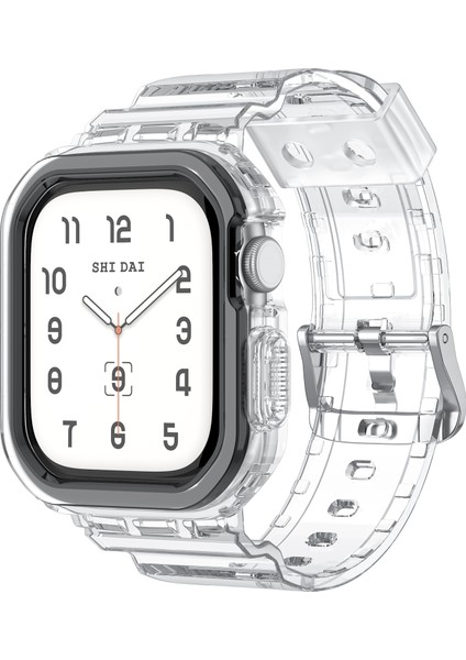 Apple Watch Series 10 42MM Tpu Saat Kayışı + Kılıf Kapağı Entegre Tasarım - Şeffaf/siyah Çerçeve (Yurt Dışından) fiyatları