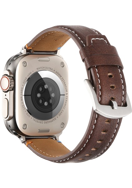 Apple Watch Series 10 46MM/ULTRA 2 Ultra 49MM/9 8 7 45MM/SE (2023) Se (2022) Se 6 5 4 44MM/3 2 1 42MM Saat Kayışı - Çılgın At Dokulu Kahve (Yurt Dışından)