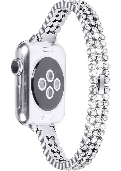 Apple Watch Series 10 42MM/9 8 7 41MM/SE (2023) Se (2022) Se 6 5 4 40MM/3 2 1 38MM Çinko Alaşımlı Bant - Gümüş Için Yapay Elmas Kayış (Yurt Dışından)