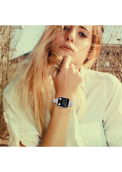 Apple Watch Series 10 42MM/9 8 7 41MM/SE (2023) Se (2022) Se 6 5 4 40MM/3 2 1 38MM Çinko Alaşımlı Bant - Gümüş Için Yapay Elmas Kayış (Yurt Dışından) modelleri