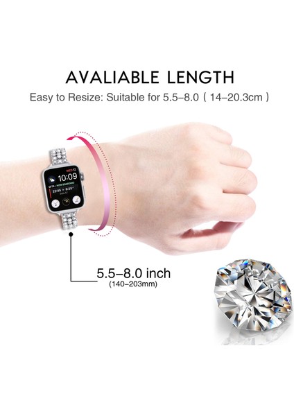 Apple Watch Series 10 42MM/9 8 7 41MM/SE (2023) Se (2022) Se 6 5 4 40MM/3 2 1 38MM Çinko Alaşımlı Bant - Gümüş Için Yapay Elmas Kayış (Yurt Dışından) fırsatları