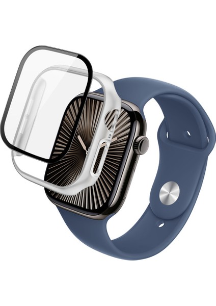 Apple Watch Series 10 46MM Kılıf Için Imak Tam Korumalı Temperli Cam Filmli Entegre Watch Pc Kılıfı - Gümüş (Yurt Dışından)