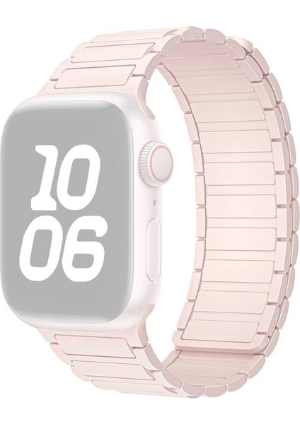 Apple Watch Series 10 Ultra 9 8 7 Se 6 5 4 3 2 1 46MM 49MM 45MM 44MM 42MM Üç Boncuk Tasarımlı Pembe Manyetik Silikon Saat Kayışı (Yurt Dışından)