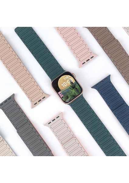 Apple Watch Series 10 Ultra 9 8 7 Se 6 5 4 3 2 1 46MM 49MM 45MM 44MM 42MM Üç Boncuk Tasarımlı Pembe Manyetik Silikon Saat Kayışı (Yurt Dışından) fiyatları