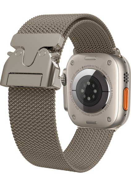 Apple Watch Series 10 46MM Yedek Kayış Milanese Mesh Paslanmaz Çelik Saat Kayışı - Titanyum Altın (Yurt Dışından)