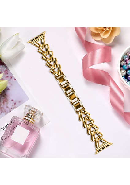 Apple Watch Series 10 42MM/9 8 7 41MM/SE (2023) Se (2022) Se 6 5 4 40MM/3 2 1 38MM Bükülmüş Metal Çinko Alaşımlı Saat Kayışı - Altın (Yurt Dışından) fırsatları