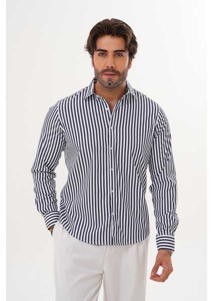 Gömlek Pamuklu Çizgili Regular Erkek Gömlek