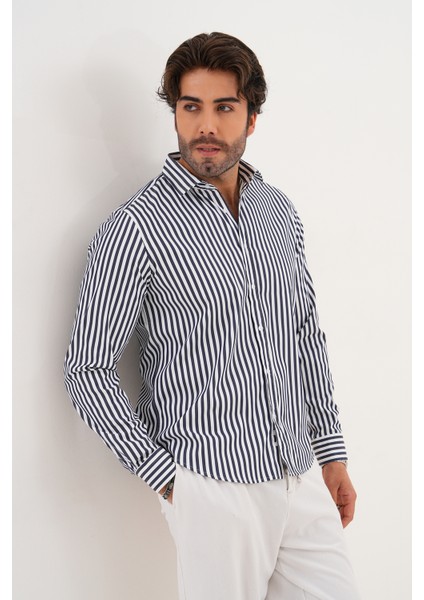 Gömlek Pamuklu Çizgili Regular Erkek Gömlek