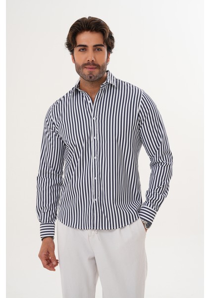 Gömlek Pamuklu Çizgili Regular Erkek Gömlek