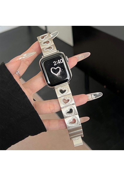 Apple Watch Series 10 42MM/9 8 7 41MM/SE (2023) Se (2022) Se 6 5 4 40MM/3 2 1 38MM Için Içi Boş Kalp Metal Kayış - Starlight (Yurt Dışından) fiyatları