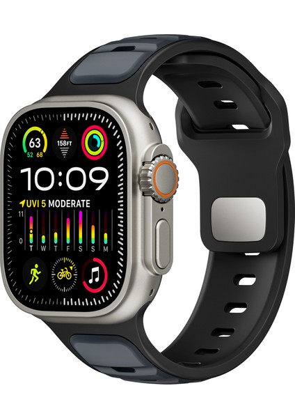 Apple Watch Series 10 46MM/ULTRA 2 Ultra 49MM/SERIES 9 8 7 45MM/SE (2023) Se (2022) Se 6 5 4 44MM/3 2 1 42MM Için Çift Renkli Silikon Kayış - Gece Mavisi + Siyah (Yurt Dışından) fırsatları