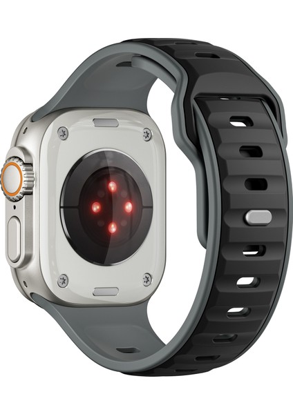 Apple Watch Series 10 42MM/9 8 7 41MM/SE (2023) Se (2022) Se 6 5 4 40MM/3 2 1 38MM Için Çift Renkli Silikon Kayış - Gri + Siyah (Yurt Dışından)